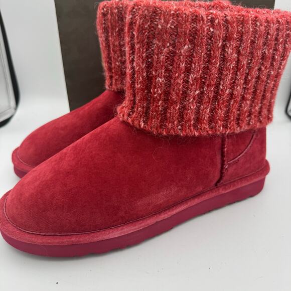 LAMO Red Suede Knit Cuff Boots Women’s Size 10 Cozy Winter Fleece Lined NIB - Picture 4 of 10